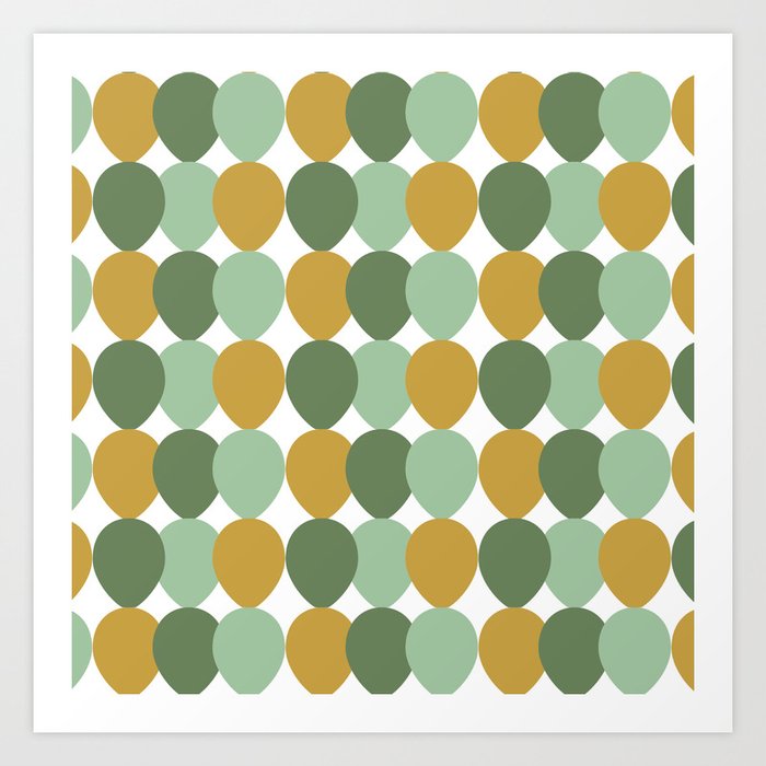 Gold Green and Light Green Balloon Inspired Pattern Design Art Print