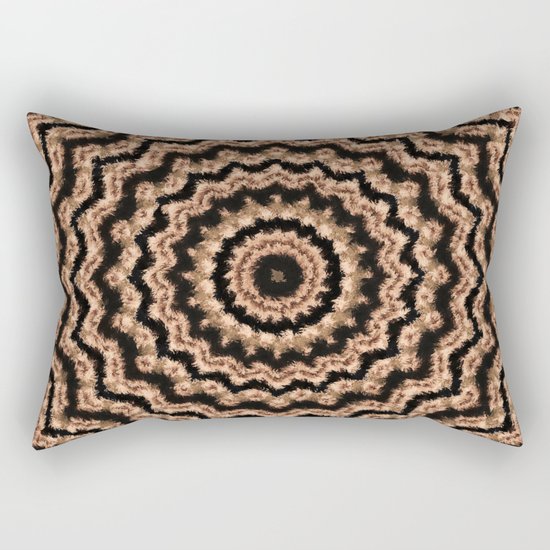 Kaleidoscope Beige Circular Pattern on Black Rectangular Pillow