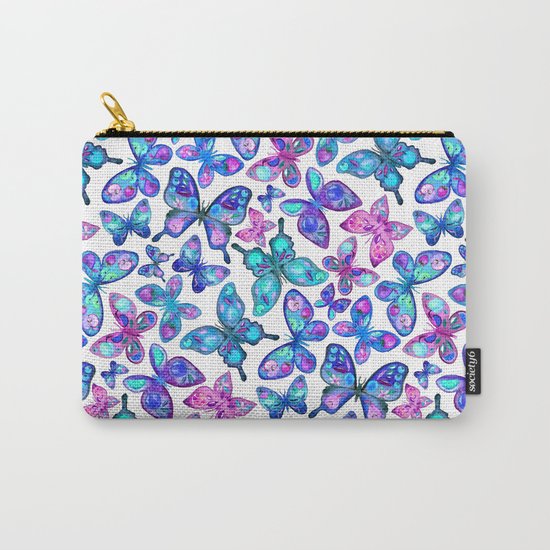 Watercolor Fruit Patterned Butterflies - aqua and sapphire Carry-All Pouch