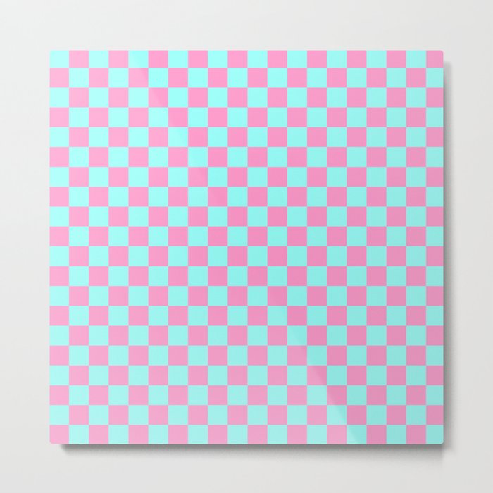 Pink and Blue Checkerboard Metal Print