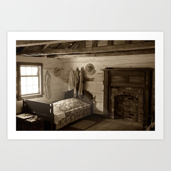 Log Cabin Bedroom Art Print