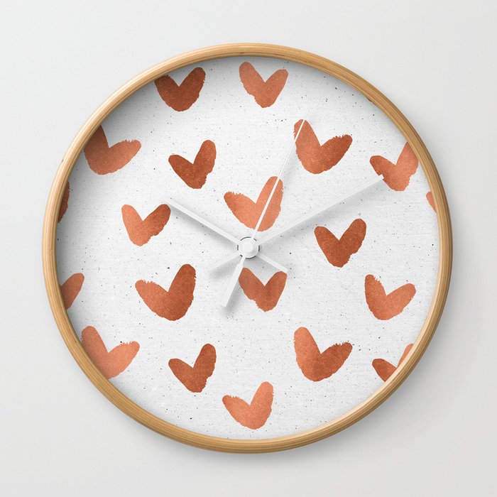 Rose Gold Pink Hearts on Paper Wall Clock