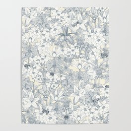 NC wildflowers and bees blue slate Poster