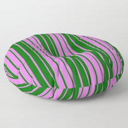 [ Thumbnail: Orchid & Dark Green Colored Striped Pattern Floor Pillow ]
