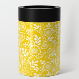 Yellow And White Eastern Floral Pattern Can Cooler