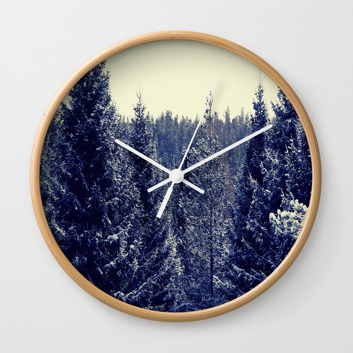 Snow Drama amongst the Pine Trees in the Scottish Highlands Wall Clock