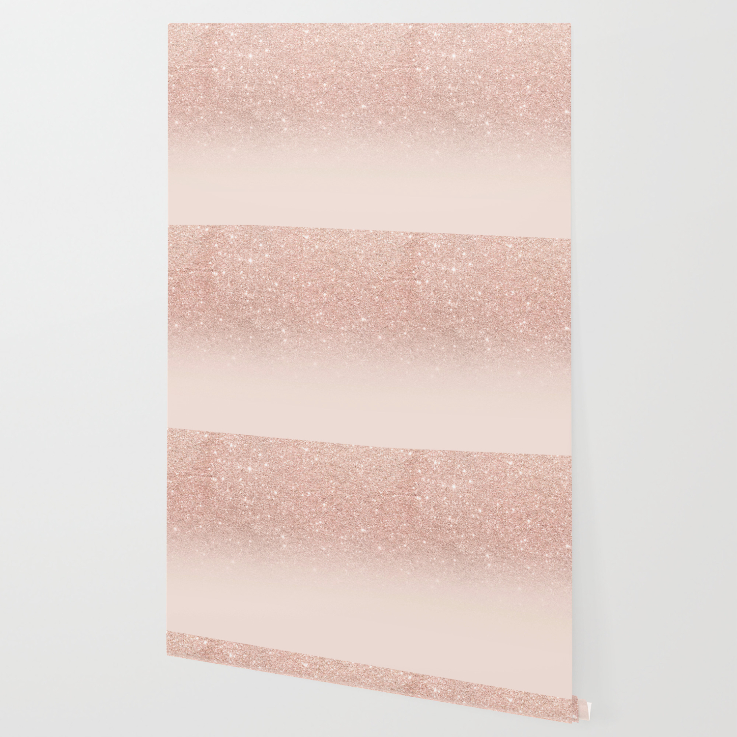Rose Gold Faux Glitter Pink Ombre Color Block Wallpaper By