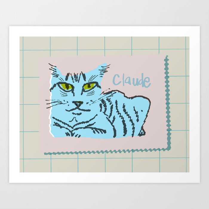 Claude Cat Blue Art Print