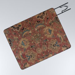 Flowery Boho Rug IV // 17th Century Distressed Colorful Red Navy Blue Burlap Tan Ornate Accent Patte Picnic Blanket