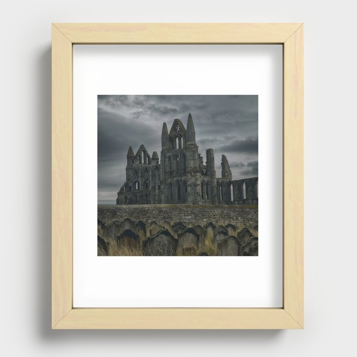 Great Britain Photography - Whitby Abbey Under The Gray Clouds Recessed Framed Print