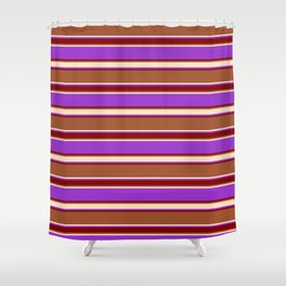 [ Thumbnail: Sienna, Bisque, Dark Orchid, and Maroon Colored Lined/Striped Pattern Shower Curtain ]