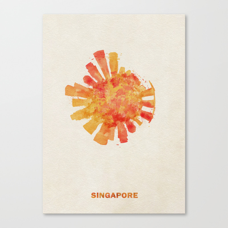 Singapore Colorful Skyround Skyline Watercolor Painting Canvas