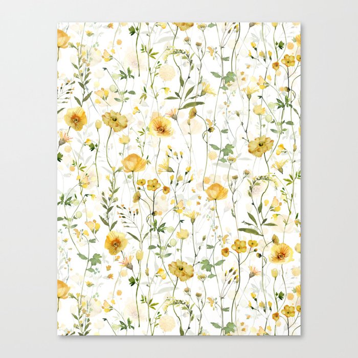 Yellow Sunny Springflowers Watercolor Garden Canvas Print