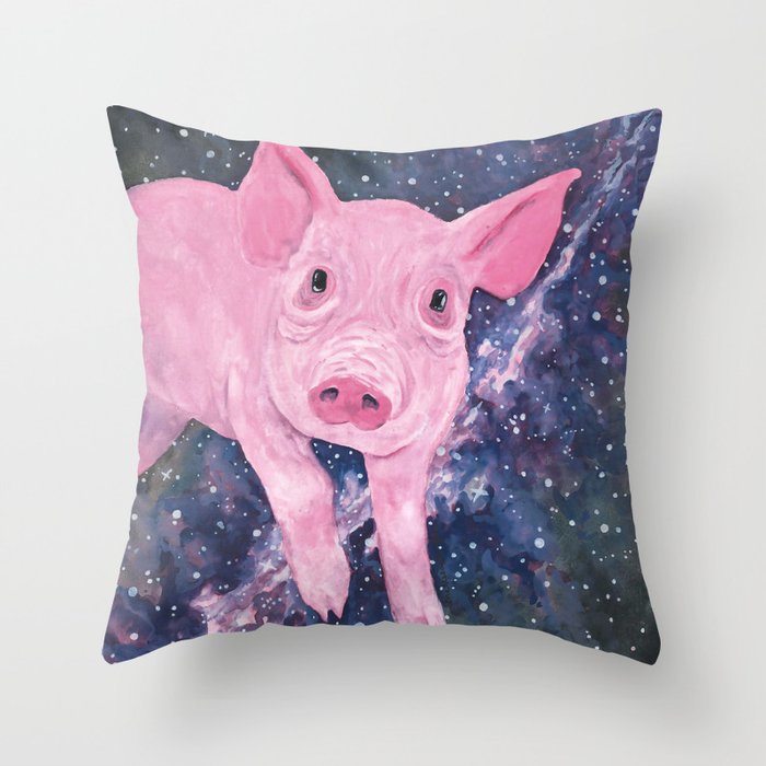 Pig in a Space Blanket Throw Pillow by Melissa M Angles Society6