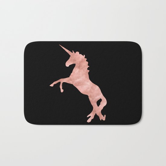 Unicorn Pink Rose Gold Black Bath Mat