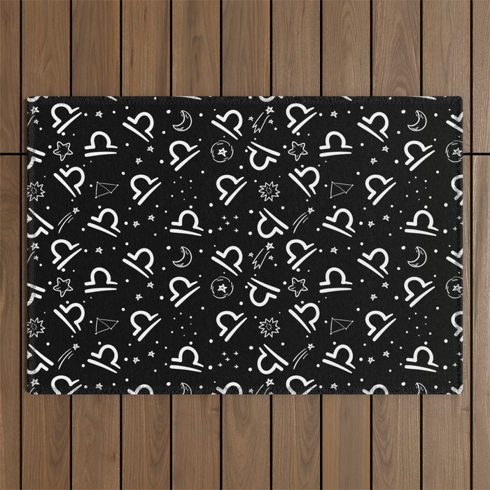 Black And White Libra zodiac hand drawn pattern Outdoor Rug