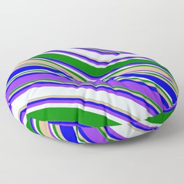 [ Thumbnail: Colorful Green, Tan, Blue, Purple, and Light Cyan Colored Striped/Lined Pattern Floor Pillow ]