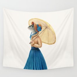 Lady Mousy with a yellow umbrella Wall Tapestry