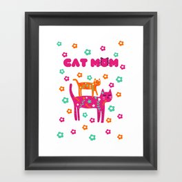 Cute colorful two kittens, flowers and phrase - cat mom Framed Art Print