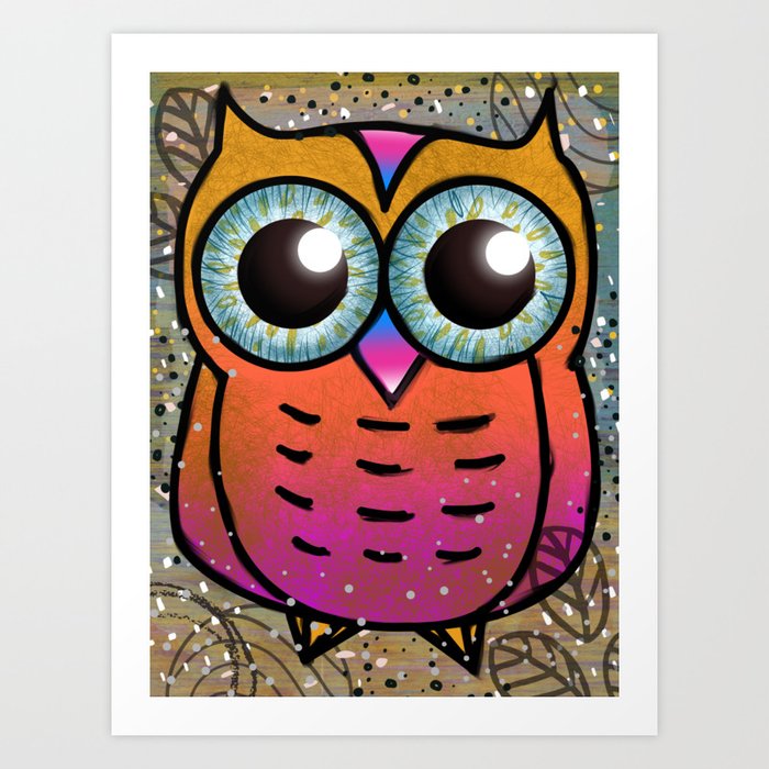 Colorful Textured Owl Art Print