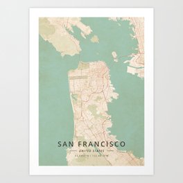 San Francisco, United States - Vintage Map Art Print
