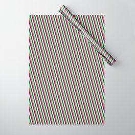 [ Thumbnail: Colorful Red, Purple, Mint Cream, Dark Green, and Aquamarine Colored Stripes/Lines Pattern Wrapping Paper ]