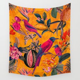 Vintage And Shabby Chic - Colorful Summer Botanical Jungle Garden Wall Tapestry
