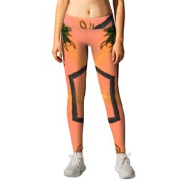 orange is for excellence Leggings | Abstract, Graphic, Minimal, Leaf, Leaves, Pop Art, Digital, Psychedelic, Trippy, Pattern 