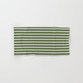 [ Thumbnail: Grey and Dark Olive Green Colored Lines Pattern Hand & Bath Towel ]