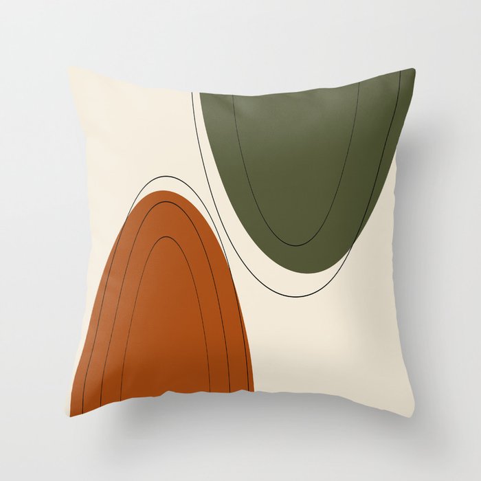 Minimalist oval fall shapes army green and burnt orange Throw Pillow