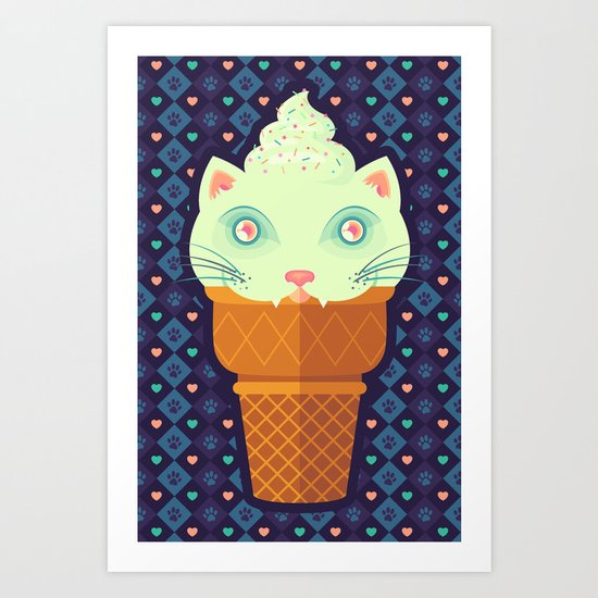 Strawberry-Mint Cat Art Print