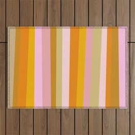 Colorful Retro Pink and Ochre Stripes Outdoor Rug