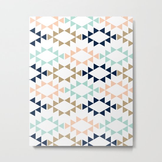 Aztec - Geometric tribal pattern in navy, gold glitter, pink, and blush Metal Print