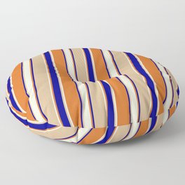 [ Thumbnail: Tan, Beige, Chocolate & Dark Blue Colored Lines Pattern Floor Pillow ]