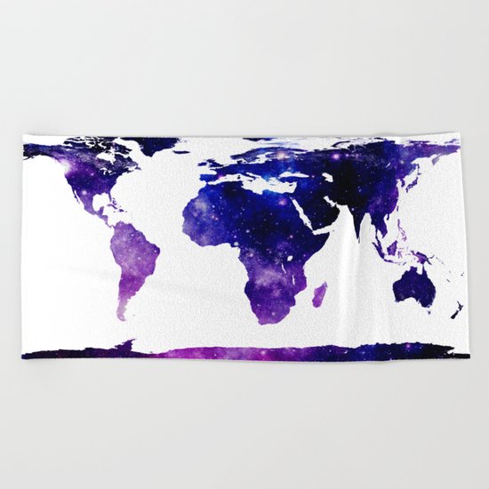 World Map Purple Blue Beach Towel