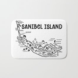 Sanibel Island Map Bath Mat | Drawing, Floridadecor, Islandart, Pattern, Pop Art, Sanibelisland, Black And White, Floridahome, Sanibelislandmap, Islandmap 
