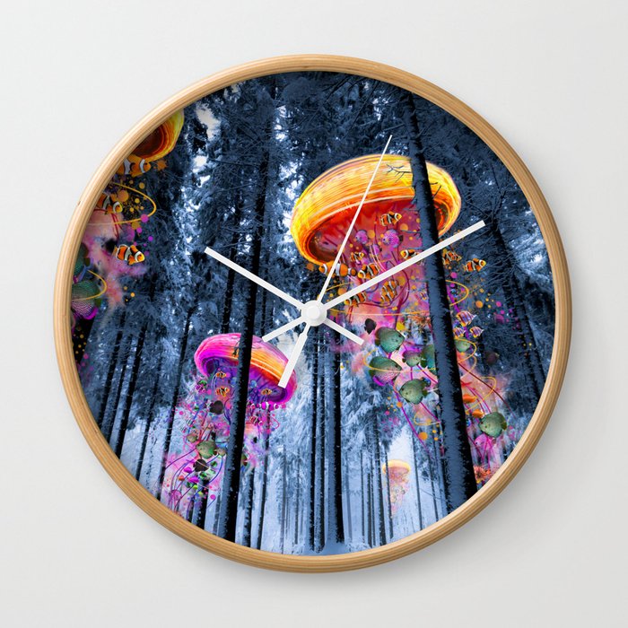 Winter Forest of Electric Jellyfish Worlds Wall Clock