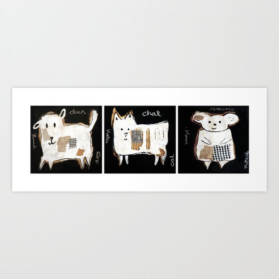 dog , cat and mouse Art Print