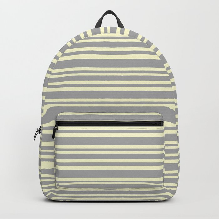 Dark Grey & Light Yellow Colored Striped Pattern Backpack
