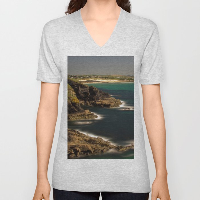 Trevose Head to Constantine Bay, Cornwall, UK V Neck T Shirt