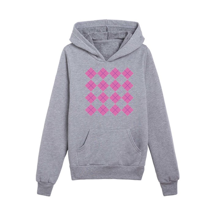 Pink and Purple Argyle Pattern Kids Pullover Hoodie