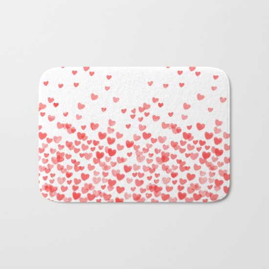 Hearts - Valentines Glitter Hearts in pink on white background for trendy girls valentines day Bath Mat