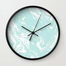 Miya - spilled ink abstract swirl marbled painting marble mint white texture cell phone case Wall Clock