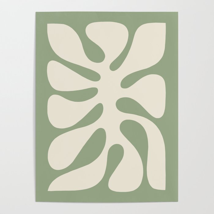 Abstract Monstera Leaf 6. Sage Poster