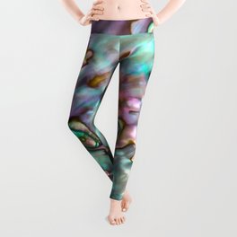 Glowing Cotton Candy Pink & Green Abalone Mother of Pearl Leggings