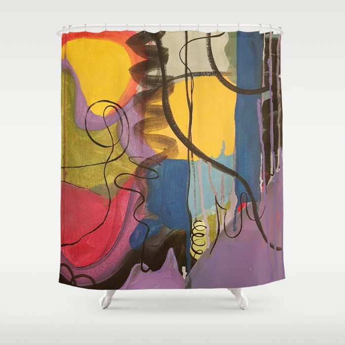 Crazy Mad World Multi Colored Abstract Shower Curtain By