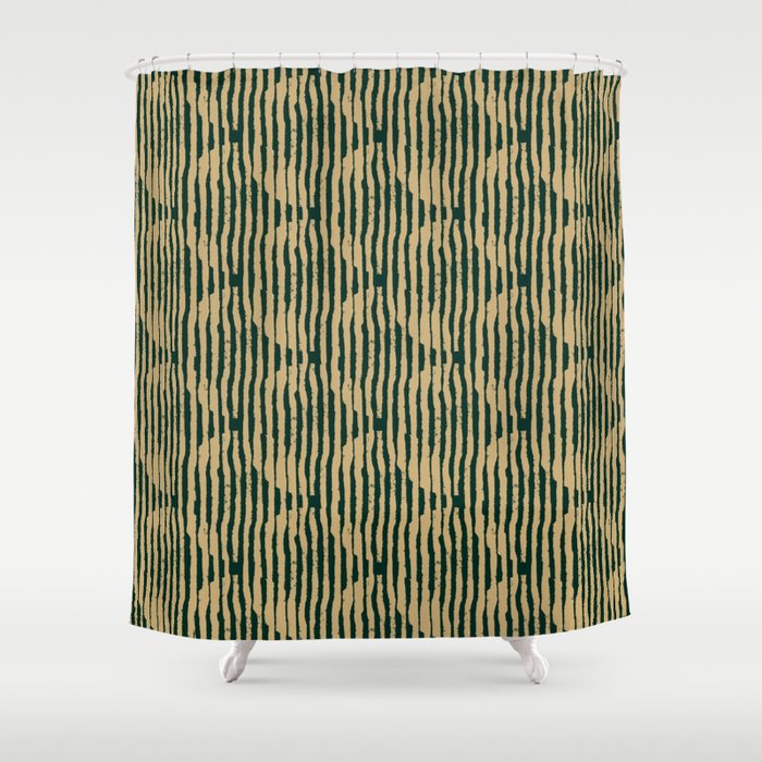 Zen Circles Block Print In Green and Gold Shower Curtain by House of