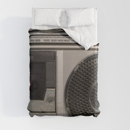Retro outdated portable stereo radio cassette recorder from 80s. Vintage     Duvet Cover