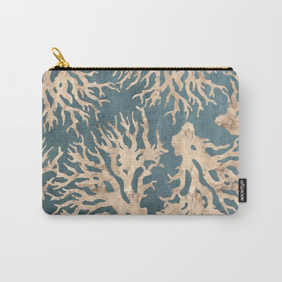 Coral teal - scratched leather Carry-All Pouch