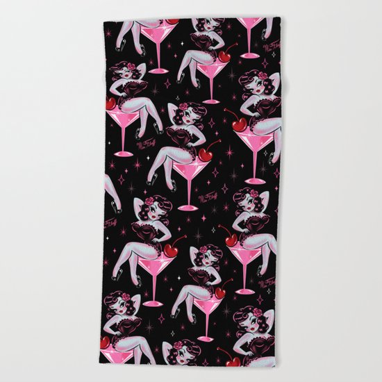 Cherry Martini Girl Beach Towel